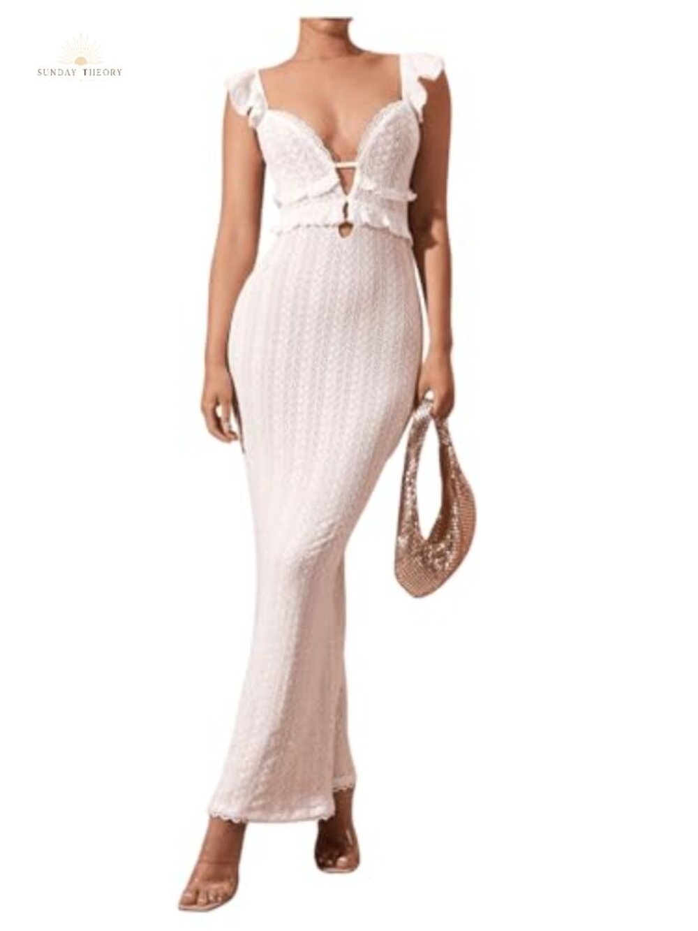 Crochet Ruffle Sleeveless Backless Bodycon Maxi Dress